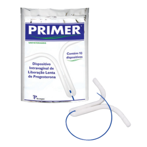 PRIMER | Dispositivo intravaginal de progesterona 1g para regulación del ciclo estral en bovinos | Marca: Tecnopec | Paquete con 10 unidades